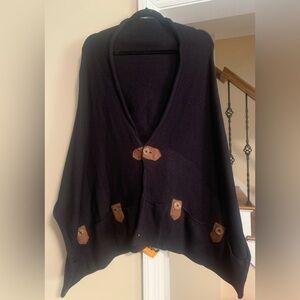 Hand Knit RICO Womens Black Wrap Scarf Sweater With Pockets NEW OS